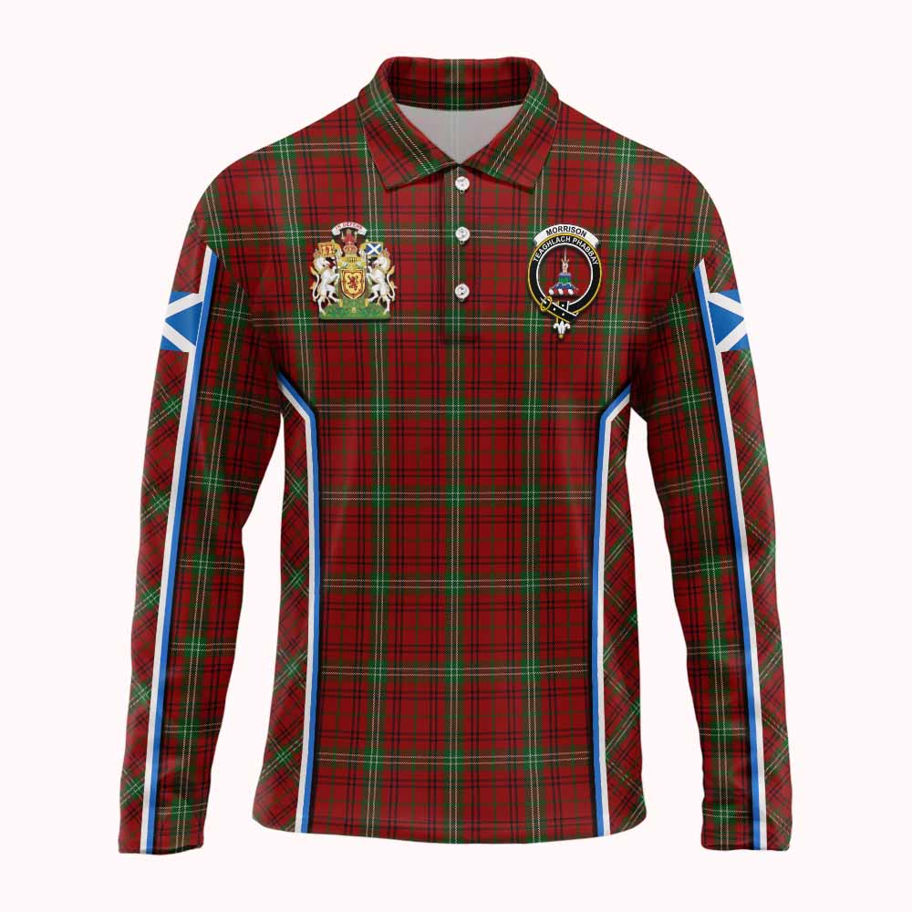 Morrison Tartan Crest Long Sleeve Polo Shirt Scotland Coat of Arm Flag Style - Tartan Vibes Clothing