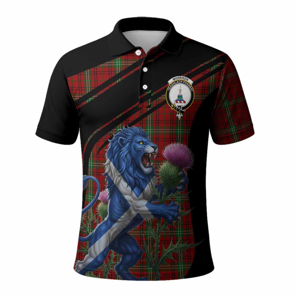 Morrison Tartan Crest Polo Shirt Scottish Lion Rampant Thistle