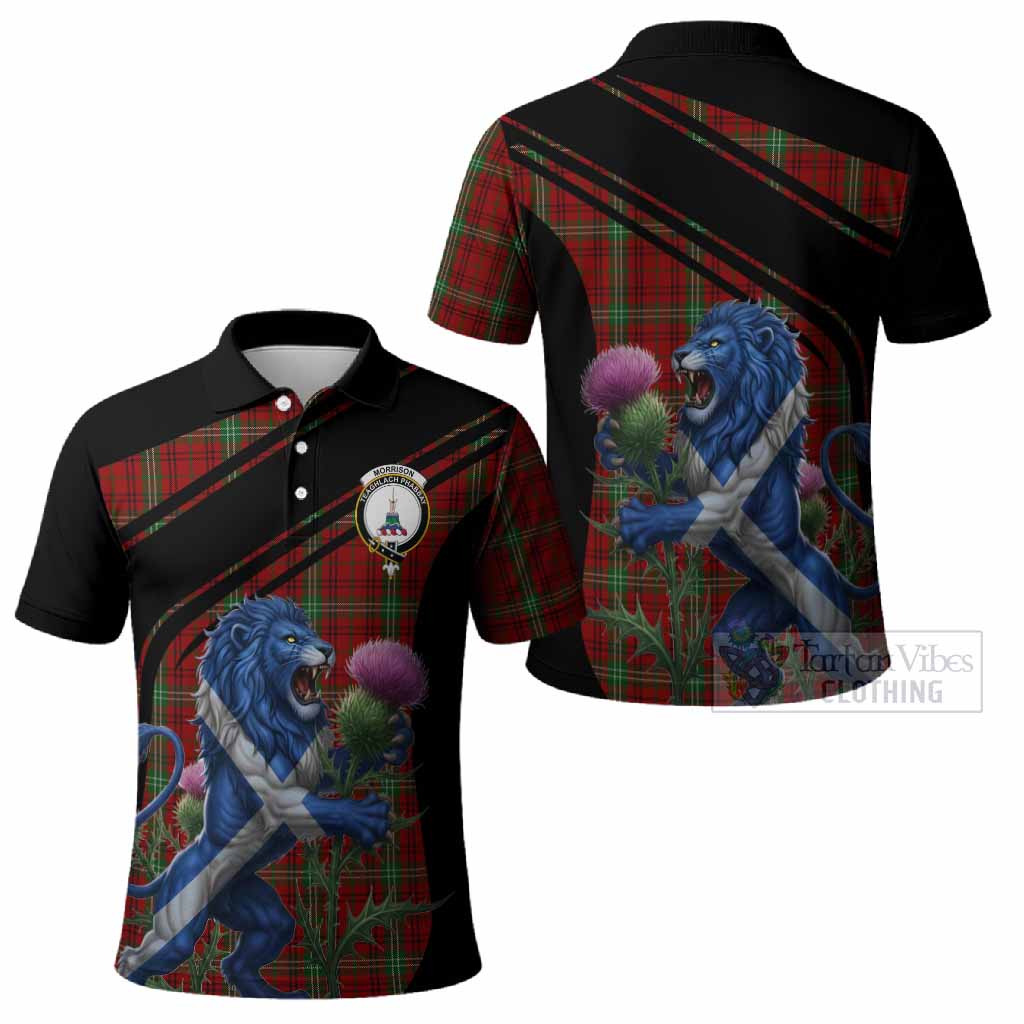 Morrison Tartan Crest Polo Shirt Scottish Lion Rampant Thistle