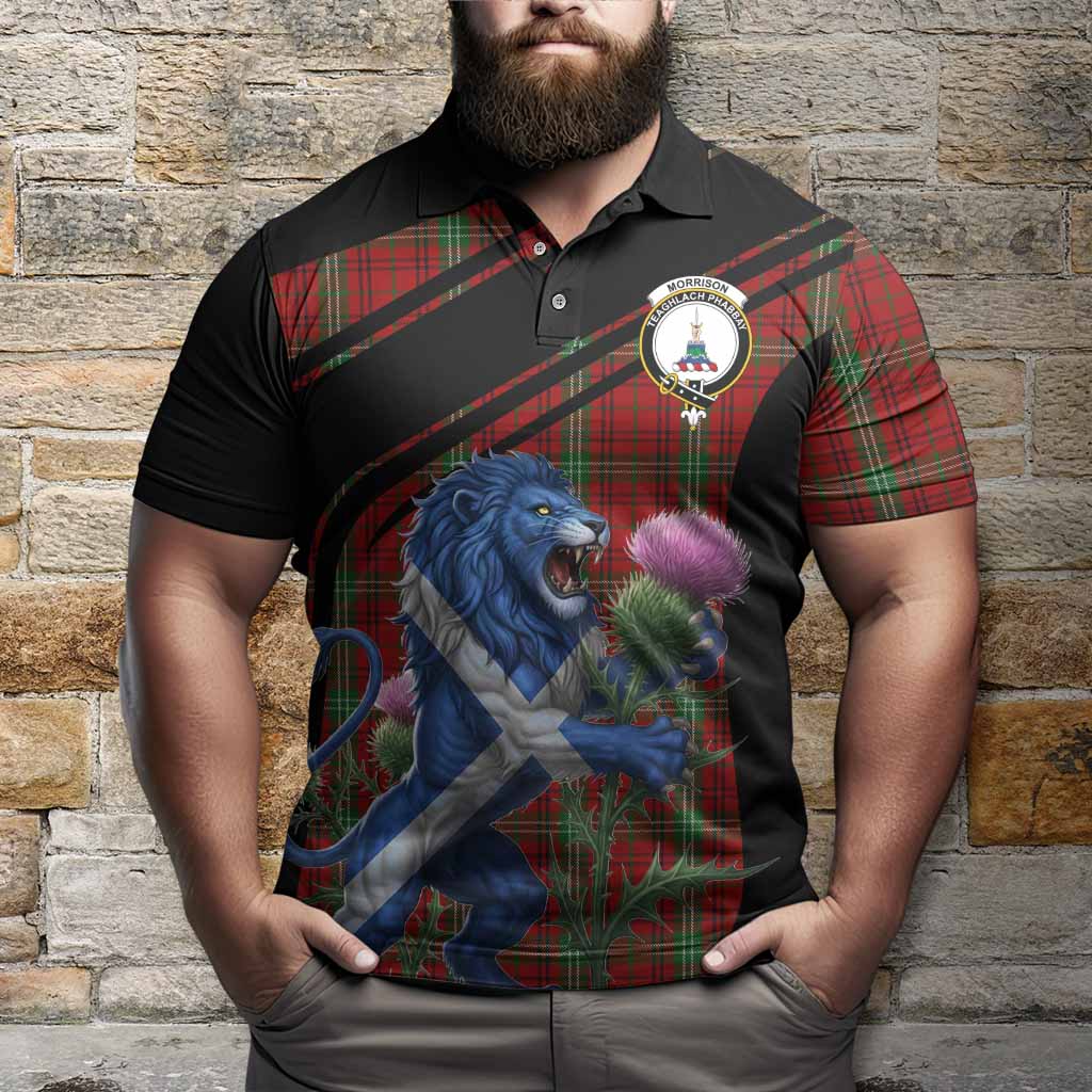 Morrison Tartan Crest Polo Shirt Scottish Lion Rampant Thistle