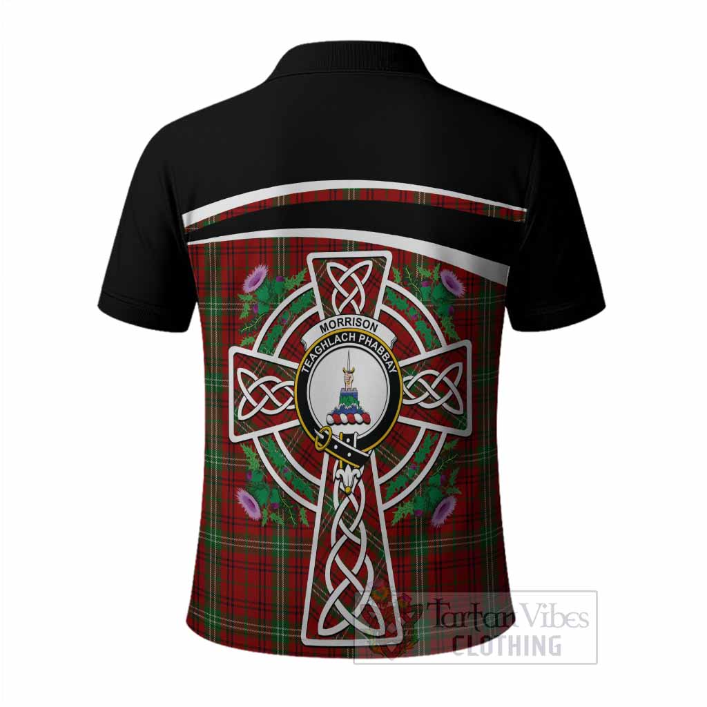 Morrison Tartan Crest Polo Shirt Scottish Thistle Celtic Cross Alba Gu Brath