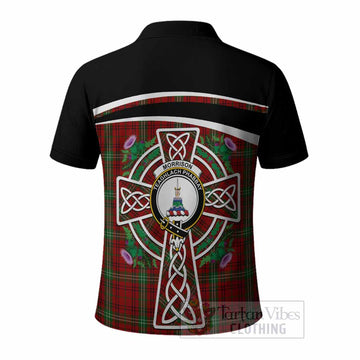 Morrison Tartan Crest Polo Shirt Scottish Thistle Celtic Cross Alba Gu Brath