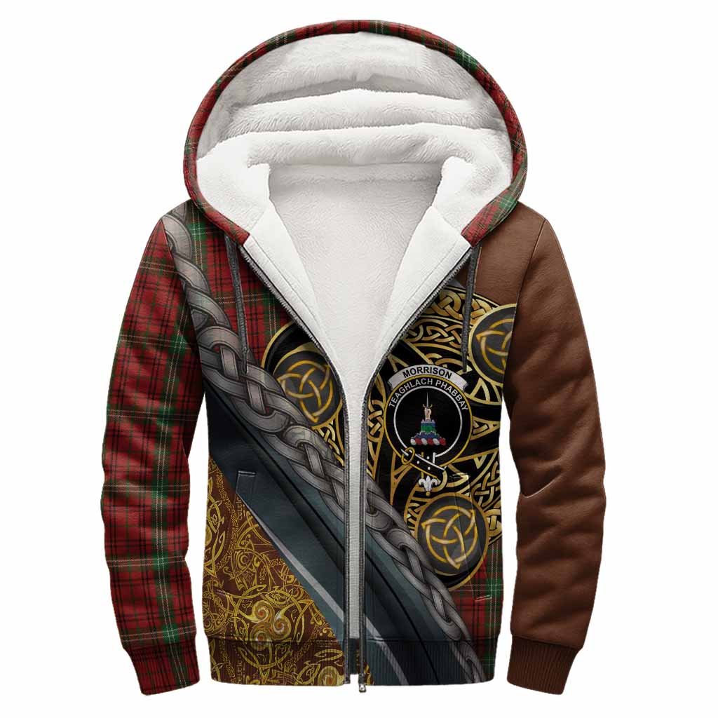 Morrison Tartan Crest Sherpa Hoodie Scottish Triskele Celtic