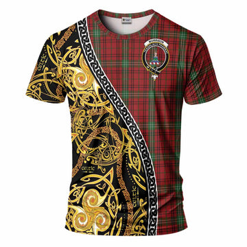 Morrison Tartan Crest T-Shirt Celtic Knot and Triple Trickle Spiral Symbols