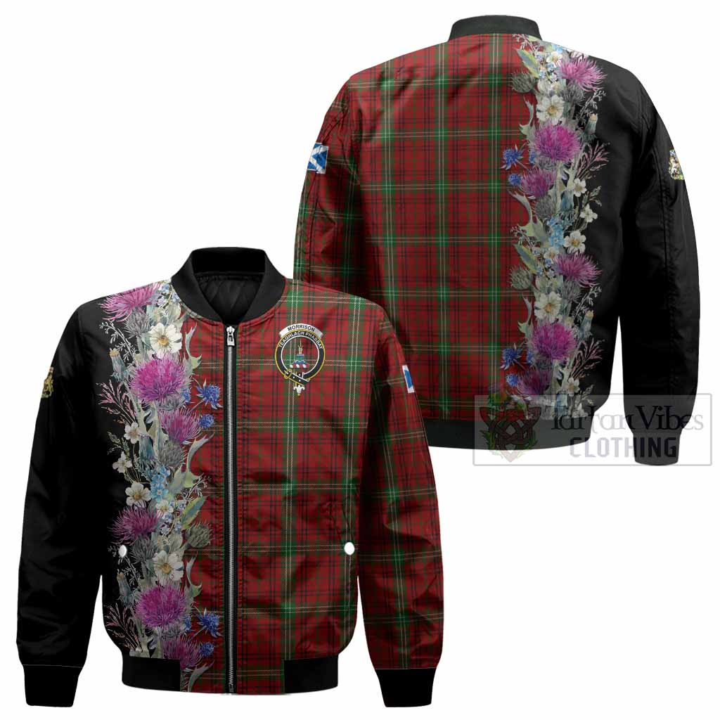 Morrison Tartan Crest Thistle Floral Bomber Jacket - Tartan Vibes Clothing