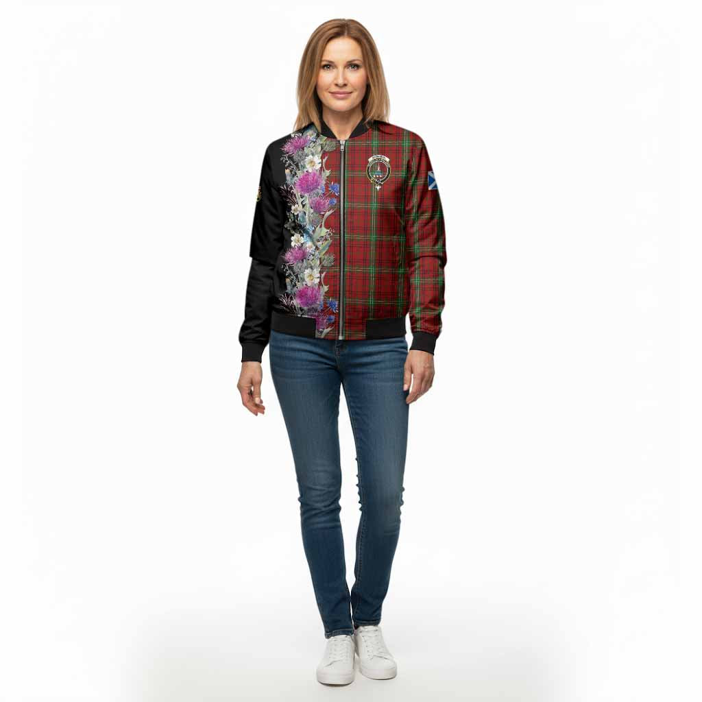 Morrison Tartan Crest Thistle Floral Bomber Jacket - Tartan Vibes Clothing