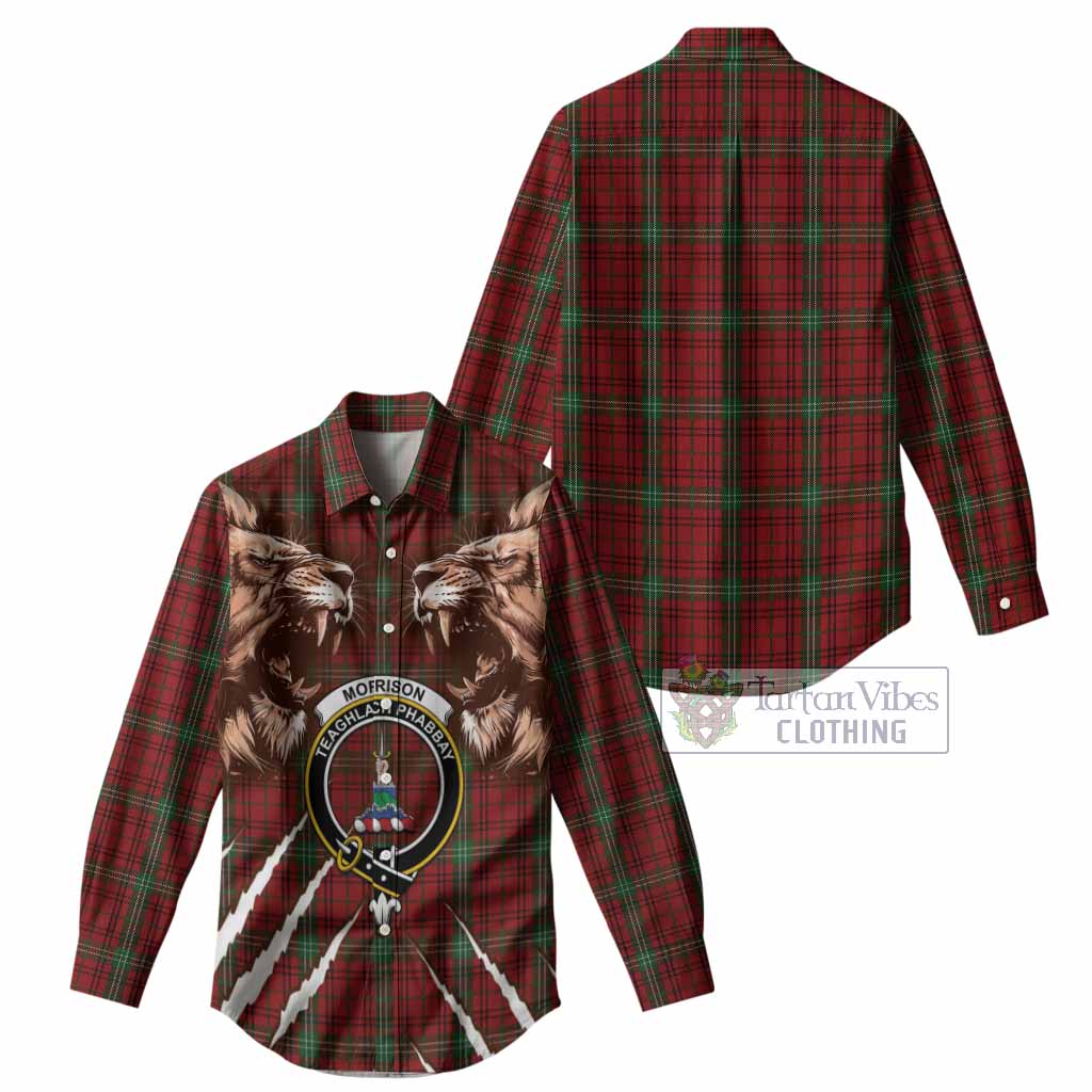 Morrison Tartan Crest Women Casual Shirt Ferocious Lion Style