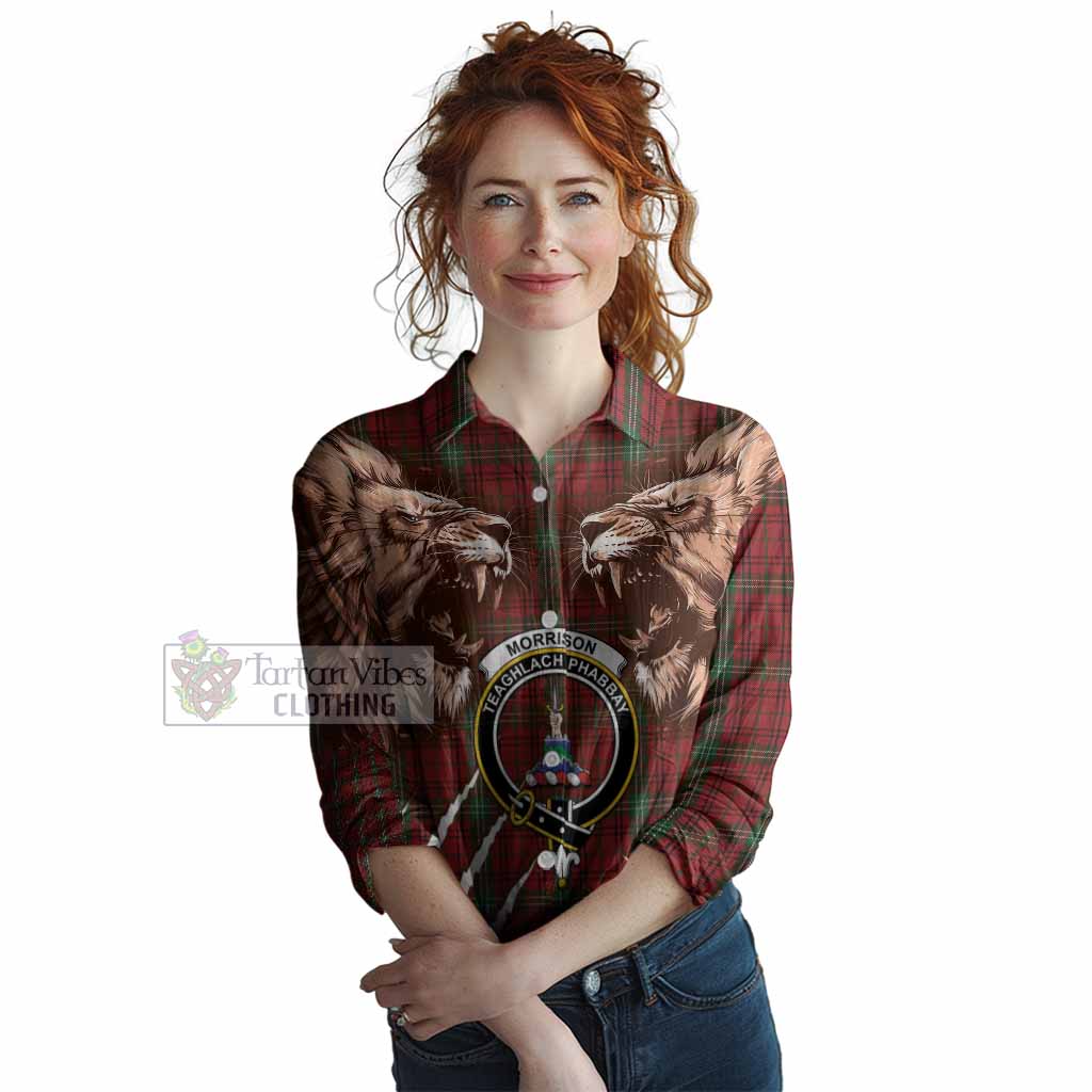 Morrison Tartan Crest Women Casual Shirt Ferocious Lion Style