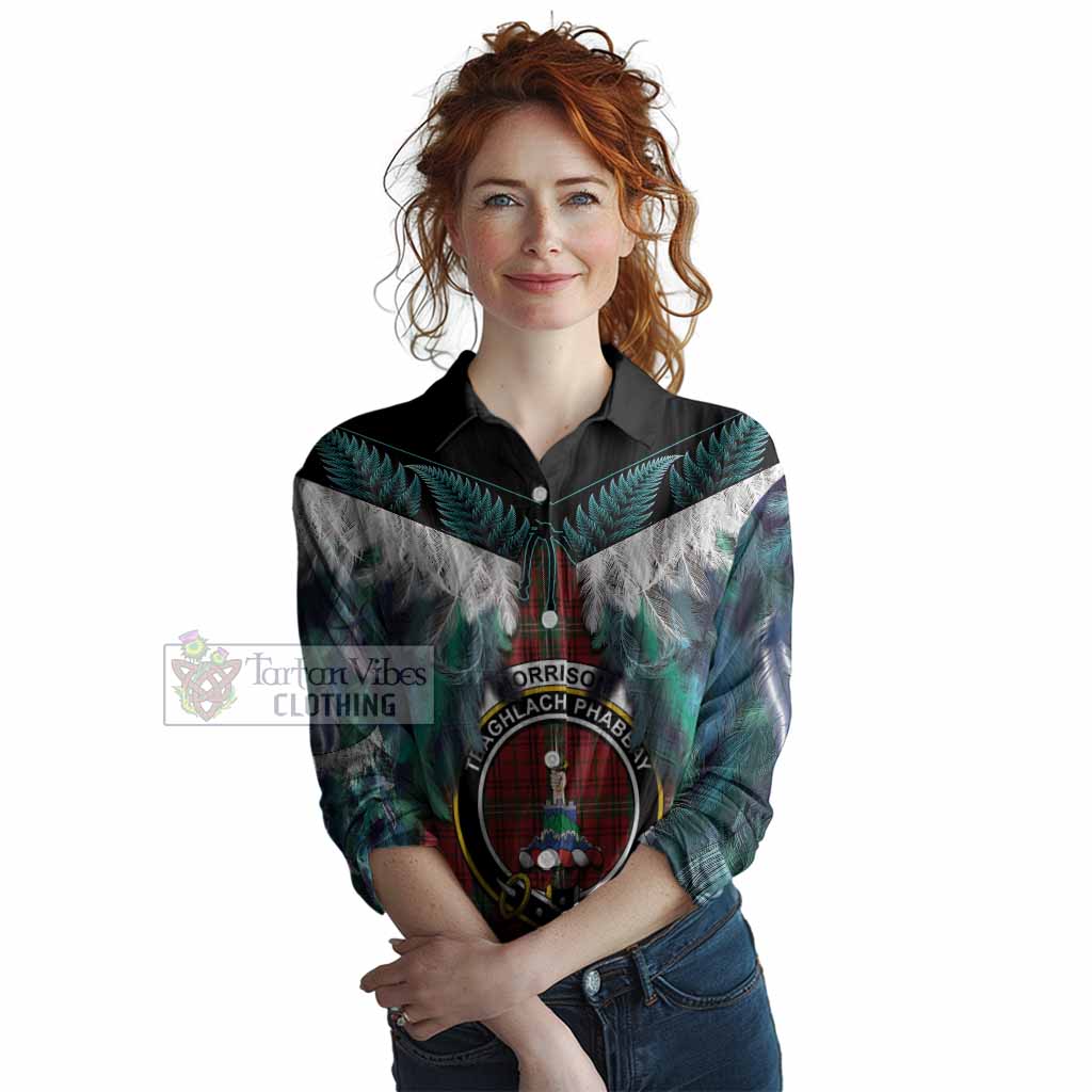 Morrison Tartan Crest Women Casual Shirt New Zealand Maori Korowai Cloak