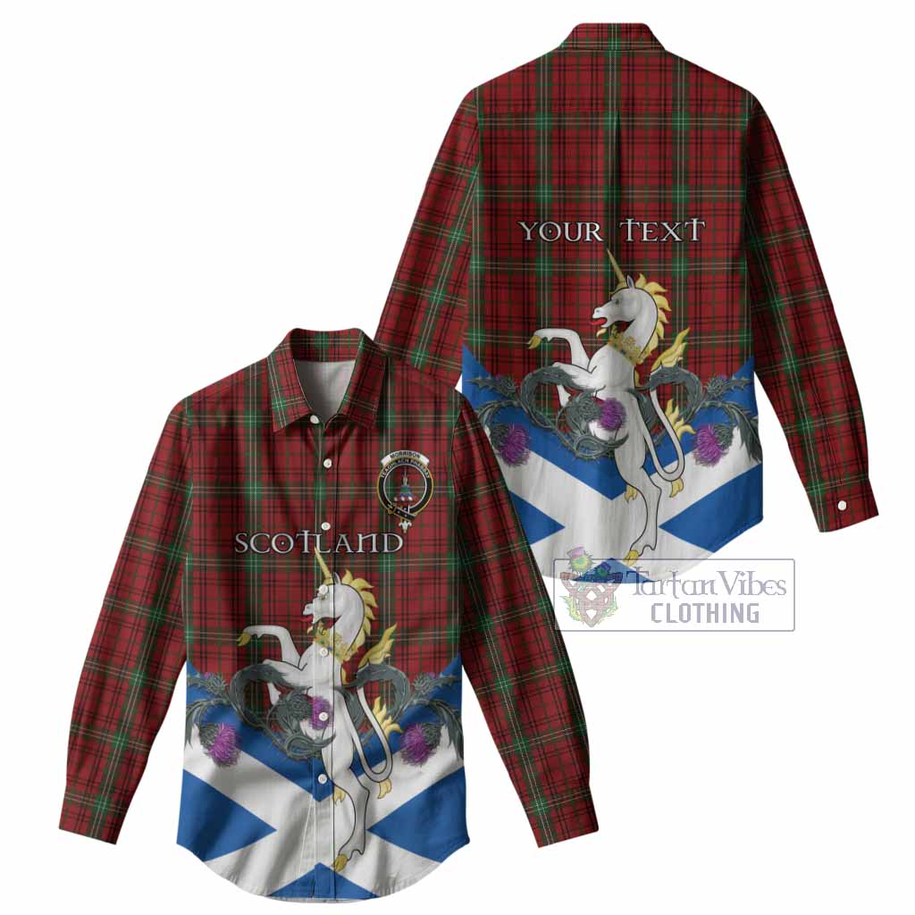Morrison Tartan Crest Women Casual Shirt Scottish Unicorn With Thistle