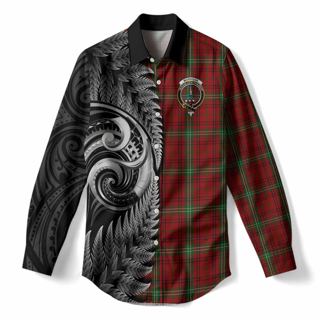 Morrison Tartan Crest Women Casual Shirt With New Zealand Silver Fern Maori Koru