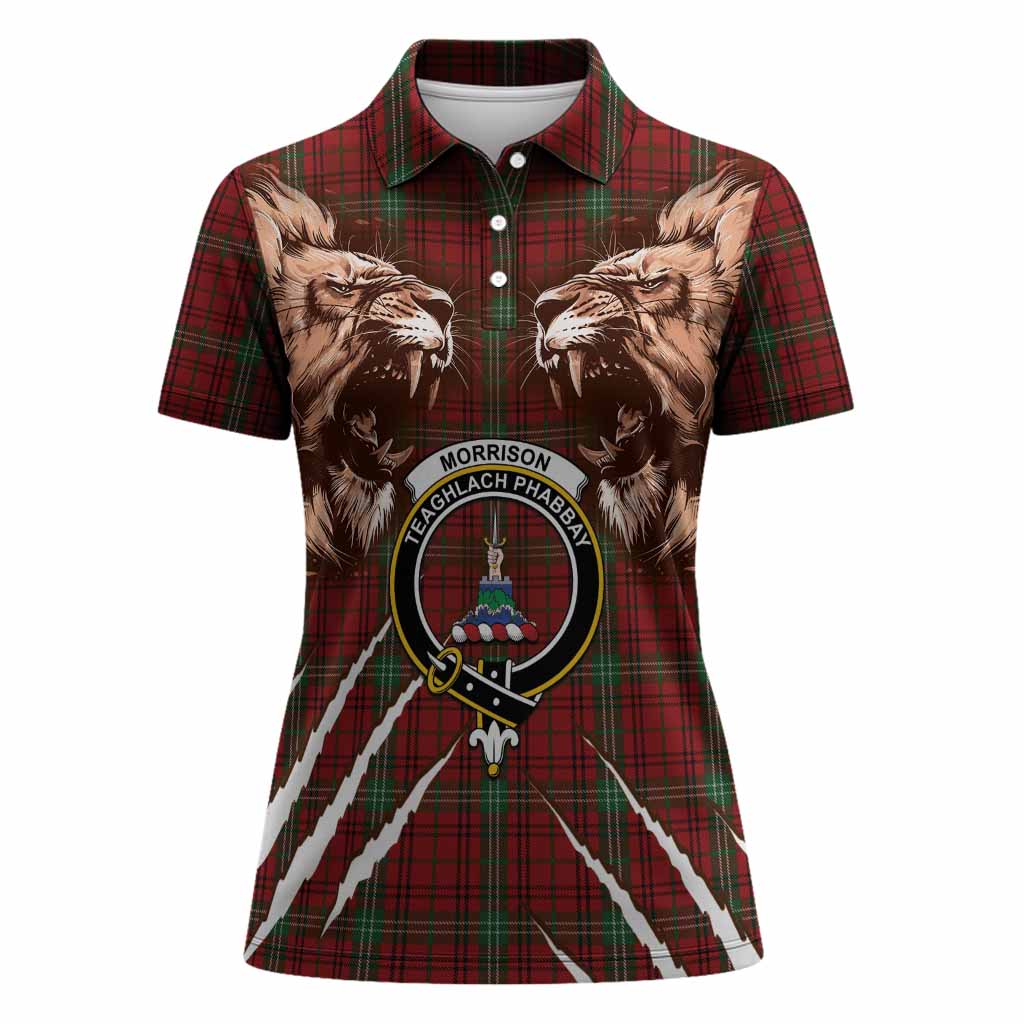 Morrison Tartan Crest Women Polo Shirt Ferocious Lion Style