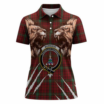 Morrison Tartan Crest Women Polo Shirt Ferocious Lion Style
