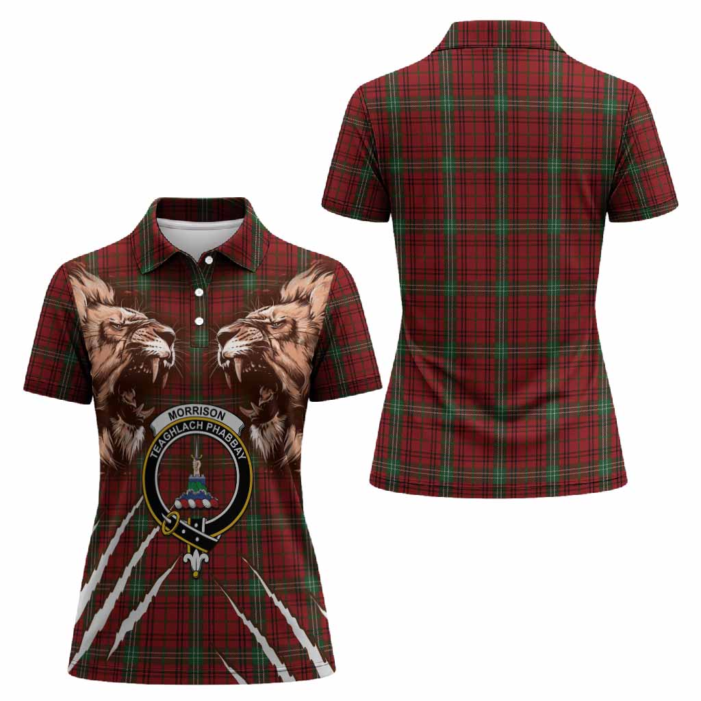 Morrison Tartan Crest Women Polo Shirt Ferocious Lion Style