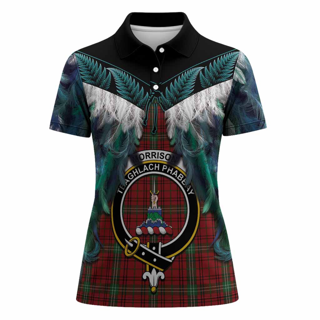 Morrison Tartan Crest Women Polo Shirt New Zealand Maori Korowai Cloak