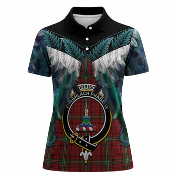Morrison Tartan Crest Women Polo Shirt New Zealand Maori Korowai Cloak