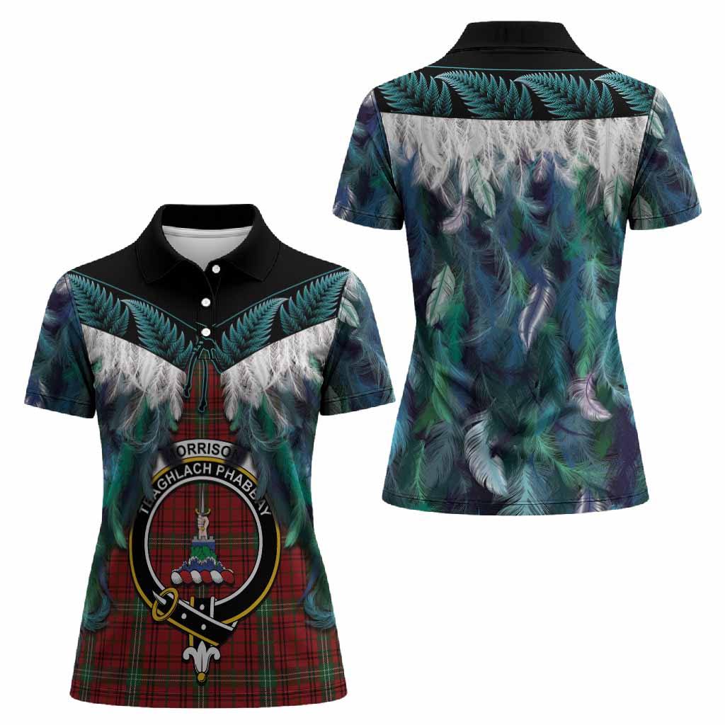 Morrison Tartan Crest Women Polo Shirt New Zealand Maori Korowai Cloak