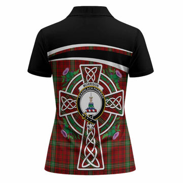 Morrison Tartan Crest Women Polo Shirt Scottish Thistle Celtic Cross Alba Gu Brath