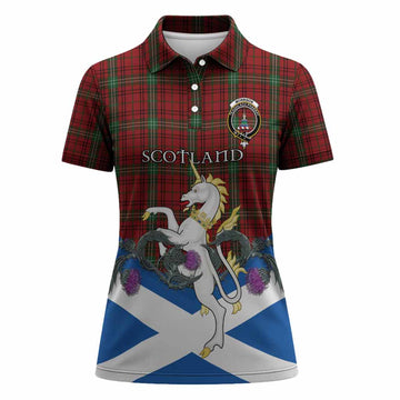 Morrison Tartan Crest Women Polo Shirt Scottish Unicorn With Thistle