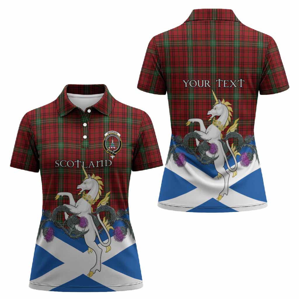 Morrison Tartan Crest Women Polo Shirt Scottish Unicorn With Thistle