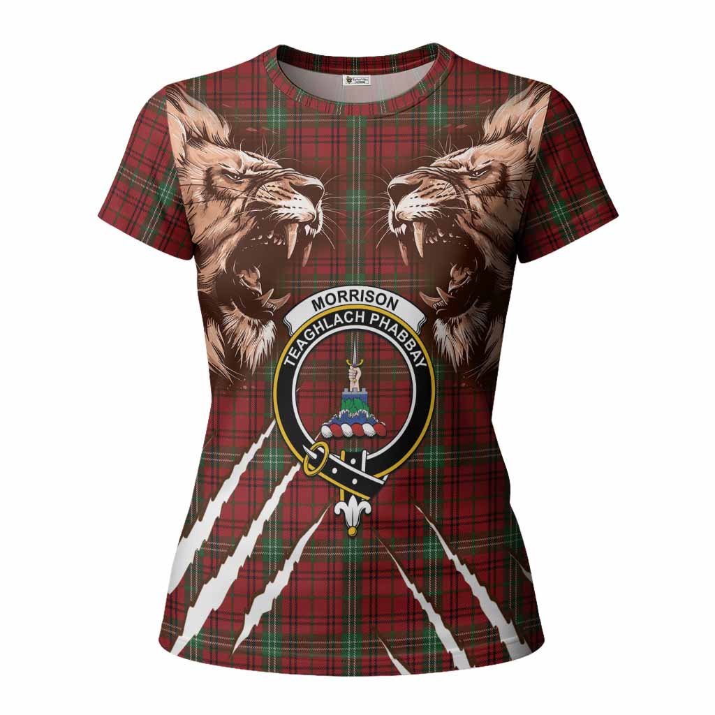 Morrison Tartan Crest Women T shirt Ferocious Lion Style