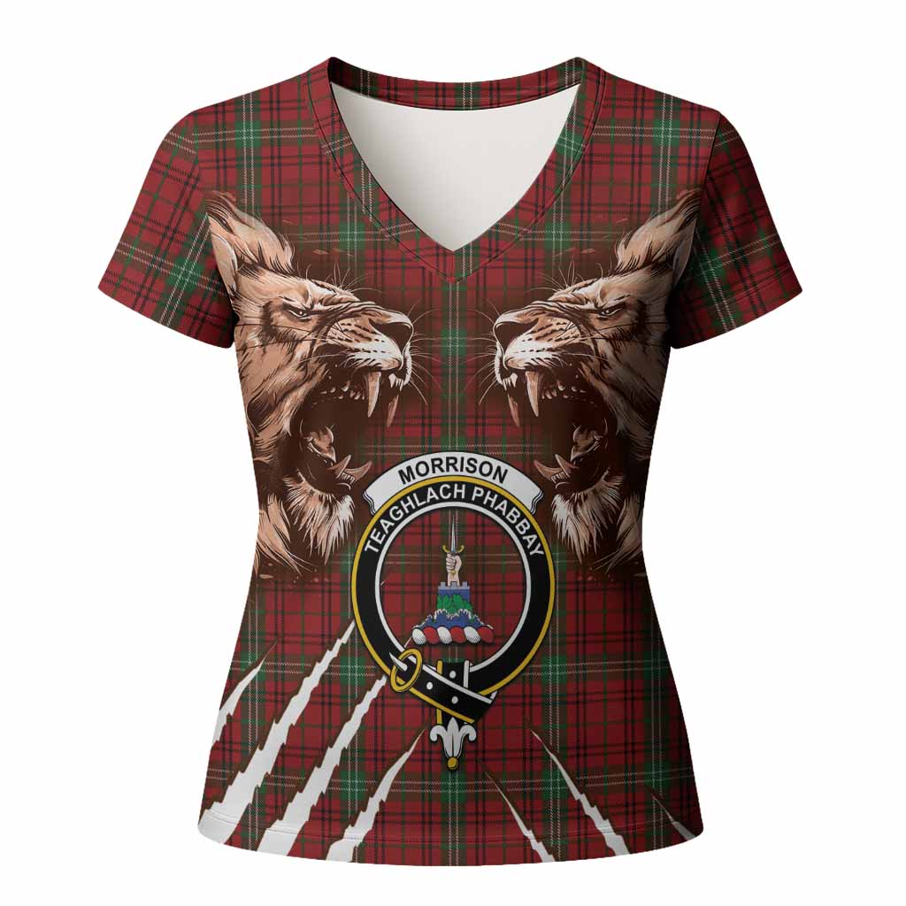 Morrison Tartan Crest Women T shirt Ferocious Lion Style