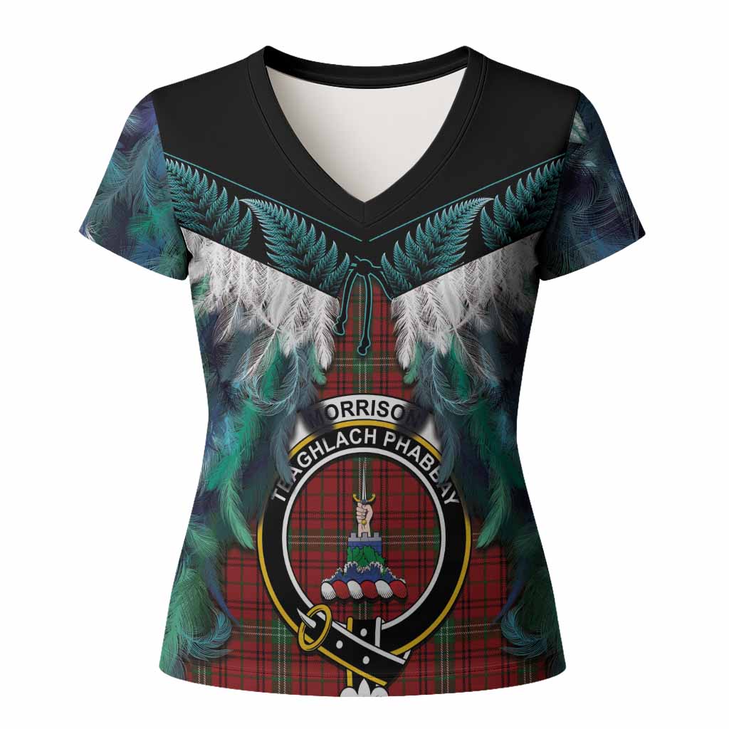 Morrison Tartan Crest Women T shirt New Zealand Maori Korowai Cloak