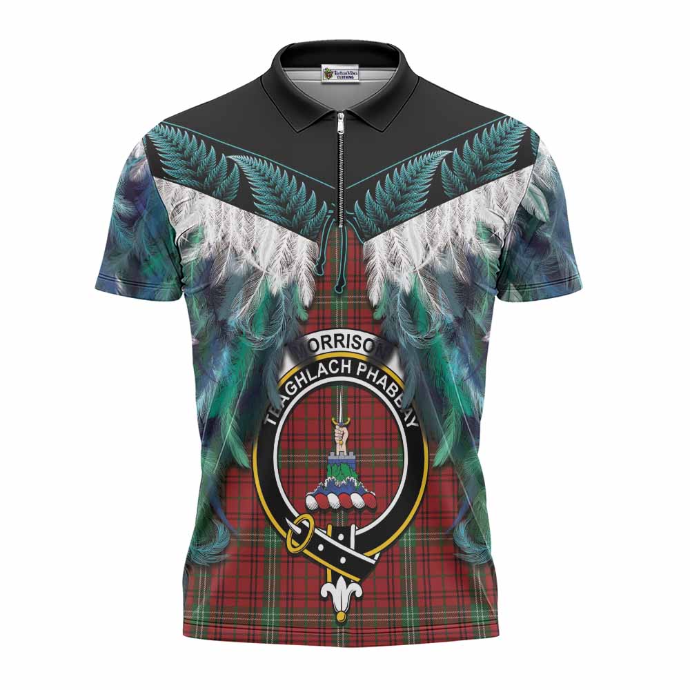 Morrison Tartan Crest Zipper Polo Shirt New Zealand Maori Korowai Cloak