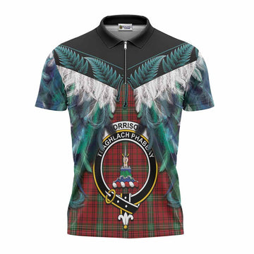 Morrison Tartan Crest Zipper Polo Shirt New Zealand Maori Korowai Cloak