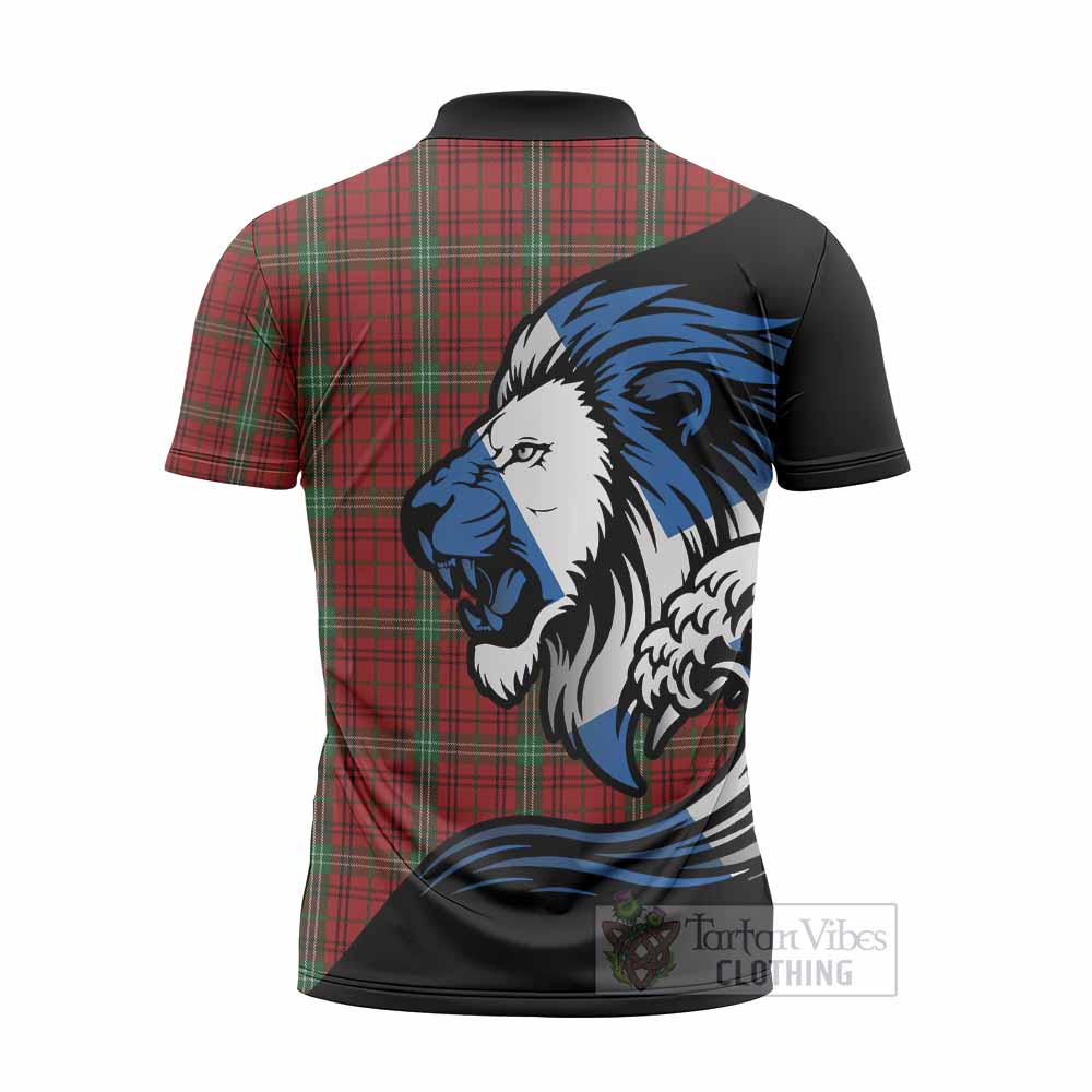 Morrison Tartan Crest Zipper Polo Shirt Scottish Golden Lions Wave Flow