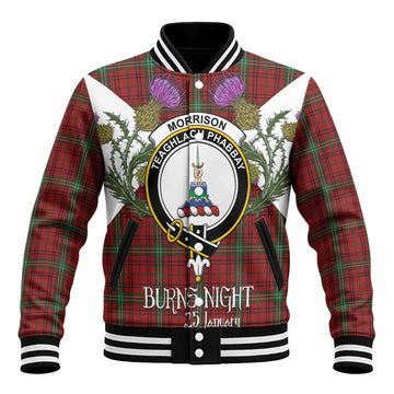 Morrison Tartan Family Crest Baseball Jacket Scottish Burns Night Thistle Floral