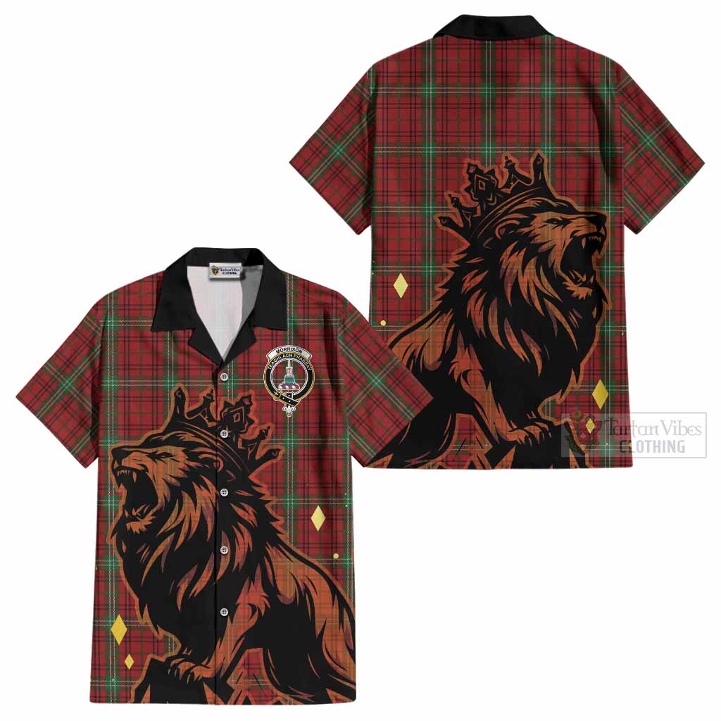 Morrison Tartan Family Crest Cotton Hawaiian Shirt Crowned Lion Roaring