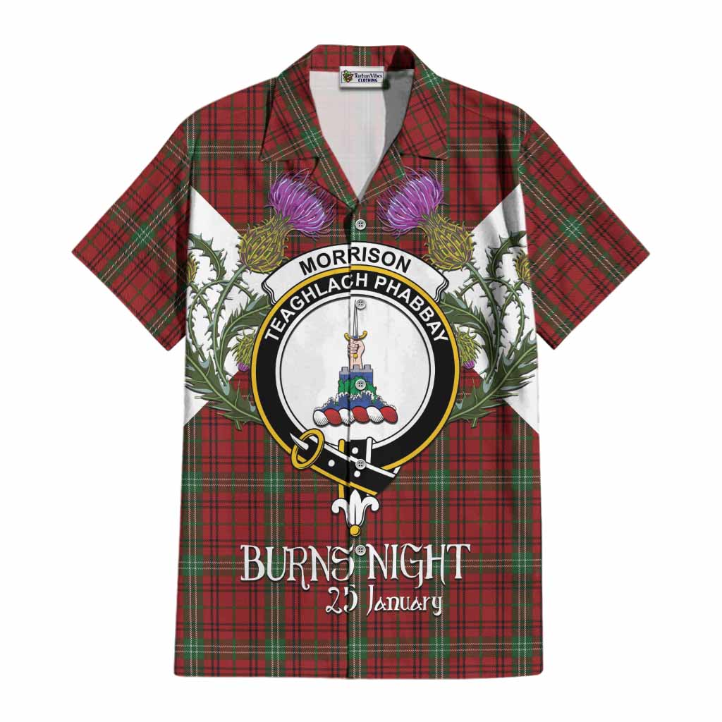 Morrison Tartan Family Crest Cotton Hawaiian Shirt Scottish Burns Night Thistle Floral