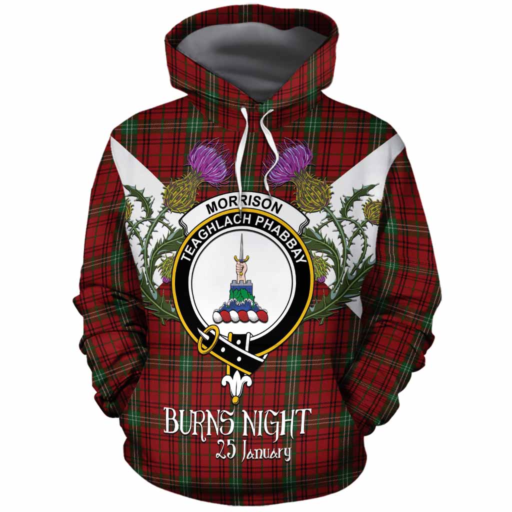 Morrison Tartan Family Crest Cotton Hoodie Scottish Burns Night Thistle Floral