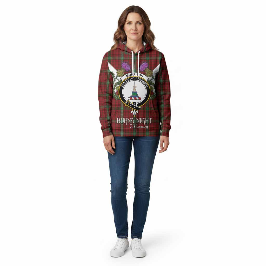 Morrison Tartan Family Crest Cotton Hoodie Scottish Burns Night Thistle Floral