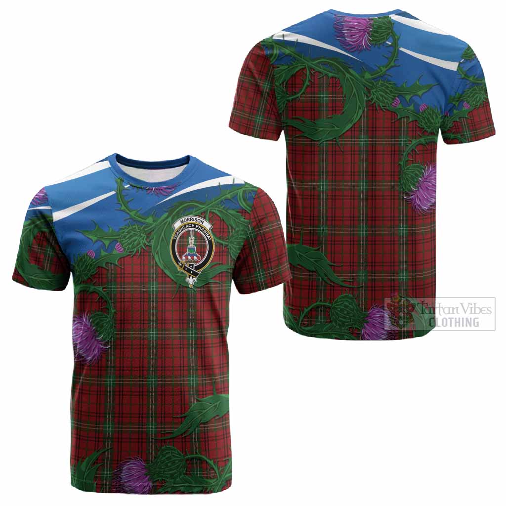 Morrison Tartan Family Crest Cotton T-shirt Thistle in Minimalism