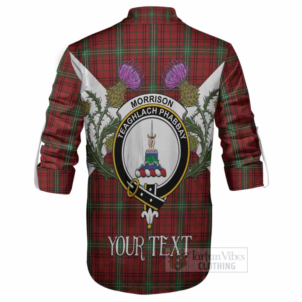 Morrison Tartan Family Crest Ghillie Shirt Scottish Burns Night Thistle Floral