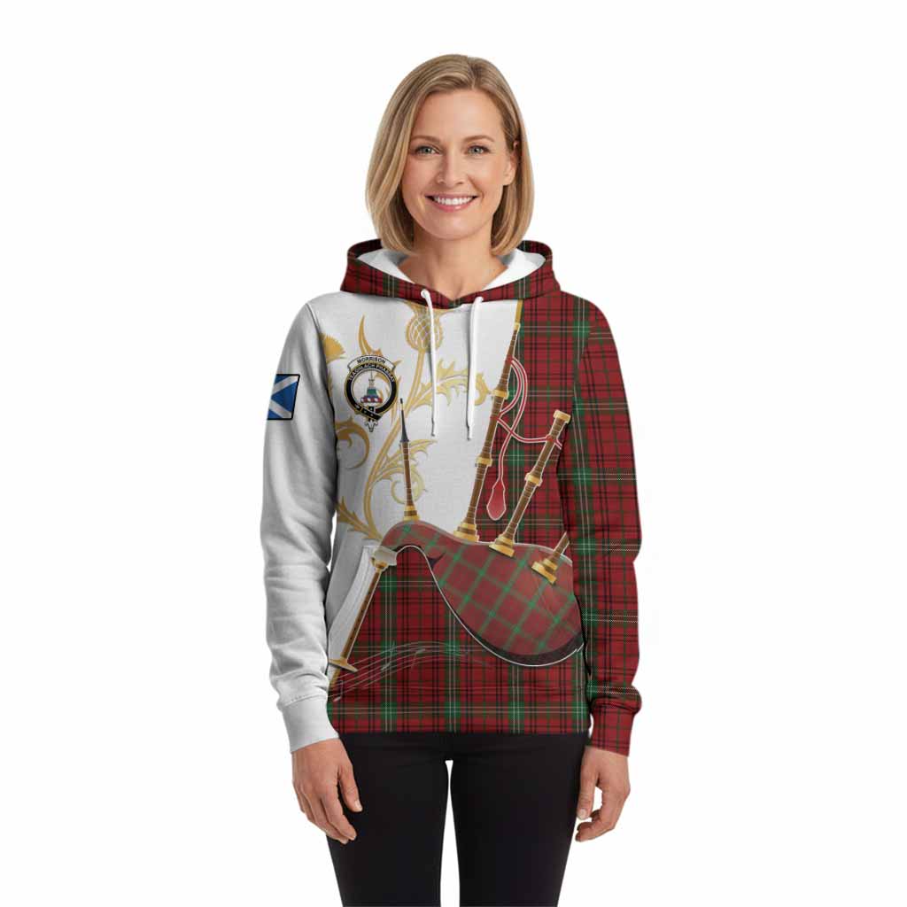 Morrison Tartan Family Crest Hoodie Bagpipes with Scottish Thistle