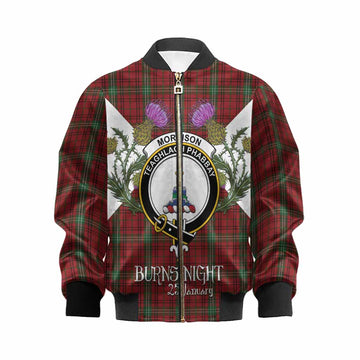 Morrison Tartan Family Crest Kid Bomber Jacket Scottish Burns Night Thistle Floral