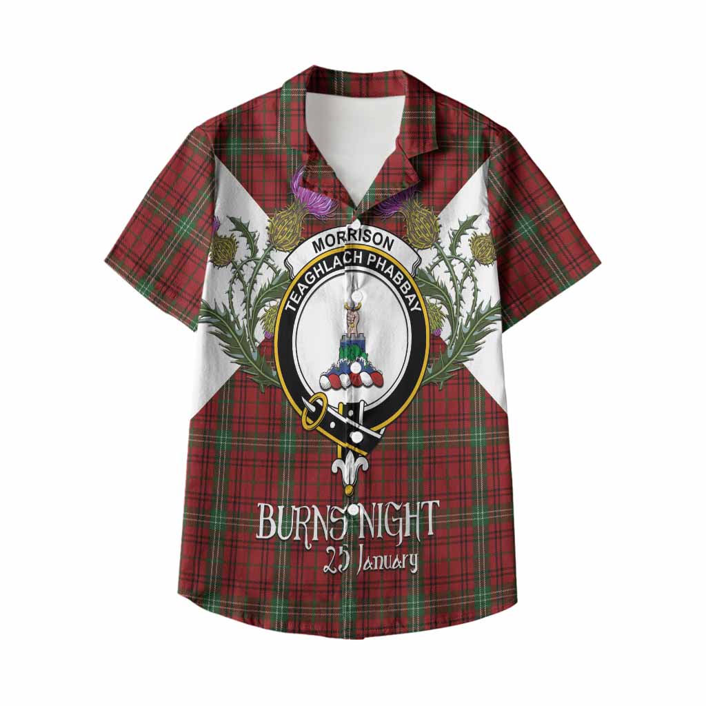 Morrison Tartan Family Crest Kid Hawaiian Shirt Scottish Burns Night Thistle Floral