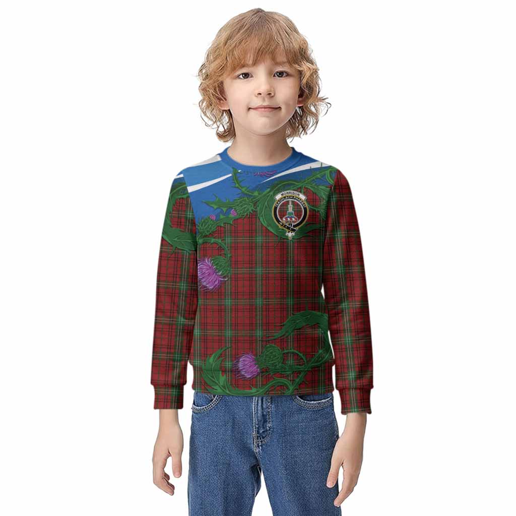 Morrison Tartan Family Crest Kid Knitted Sweatshirt Thistle in Minimalism