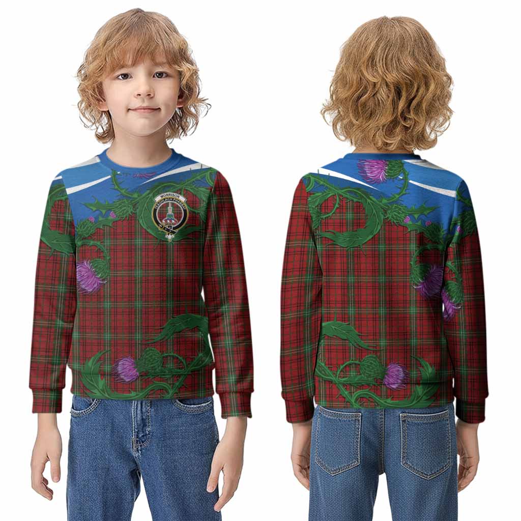 Morrison Tartan Family Crest Kid Knitted Sweatshirt Thistle in Minimalism