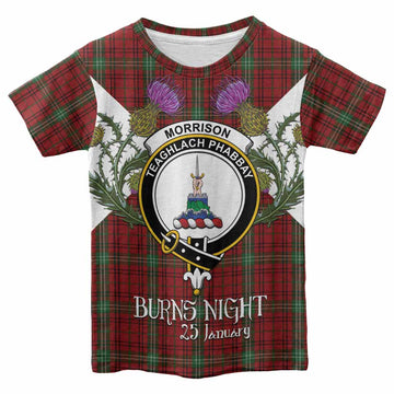 Morrison Tartan Family Crest Kid T-shirt Scottish Burns Night Thistle Floral