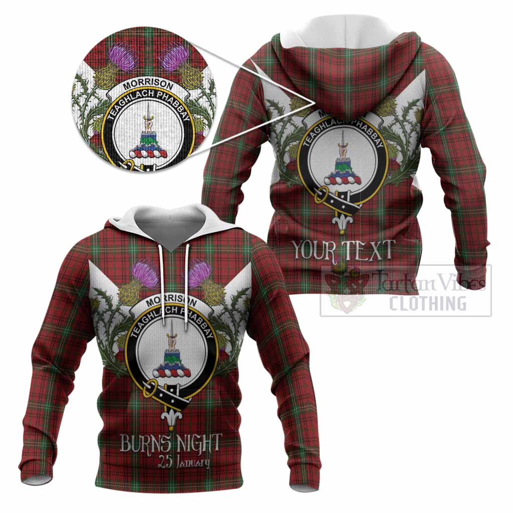Morrison Tartan Family Crest Knitted Hoodie Scottish Burns Night Thistle Floral