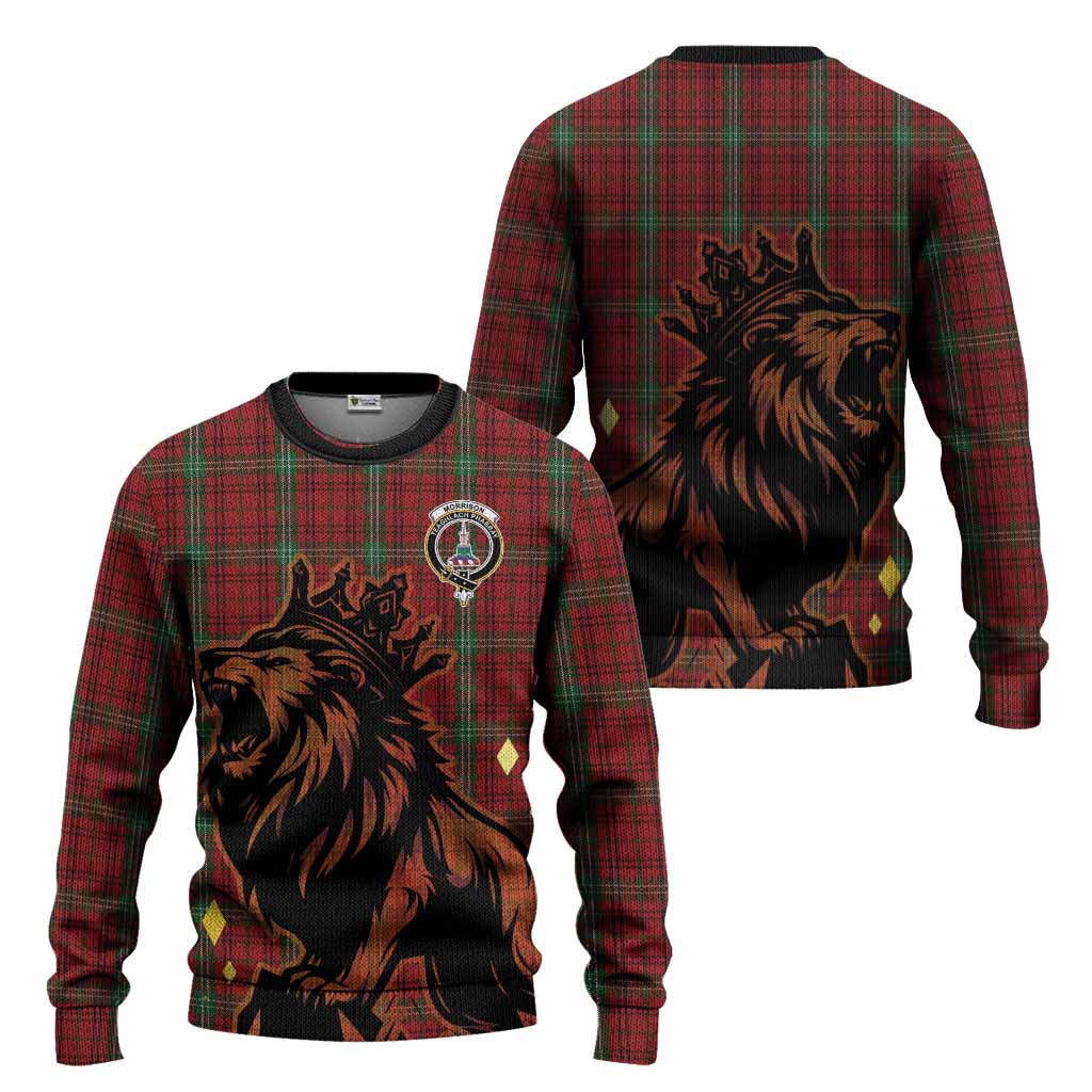 Morrison Tartan Family Crest Knitted Sweater Crowned Lion Roaring