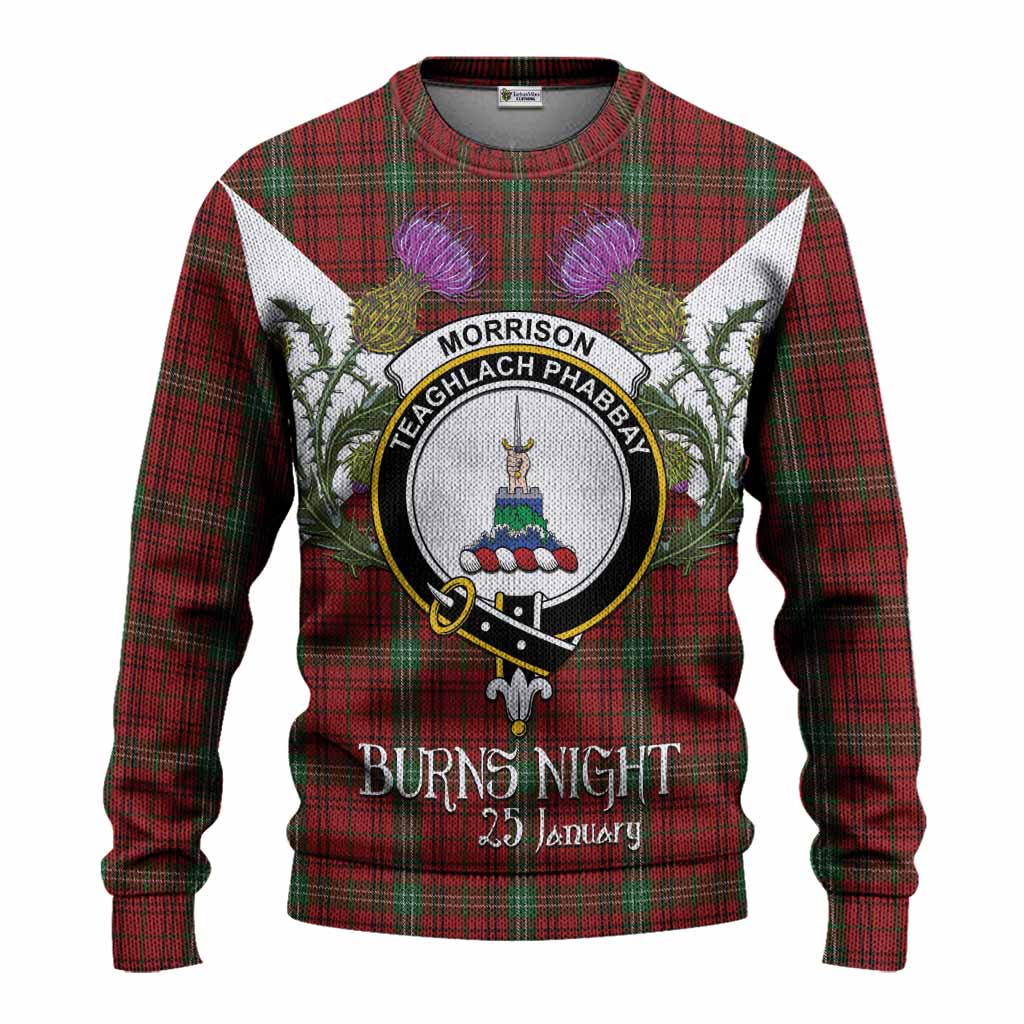 Morrison Tartan Family Crest Knitted Sweater Scottish Burns Night Thistle Floral