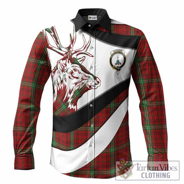 Morrison Tartan Family Crest Long Sleeve Button Shirts Scottish Red Deer Curves Style