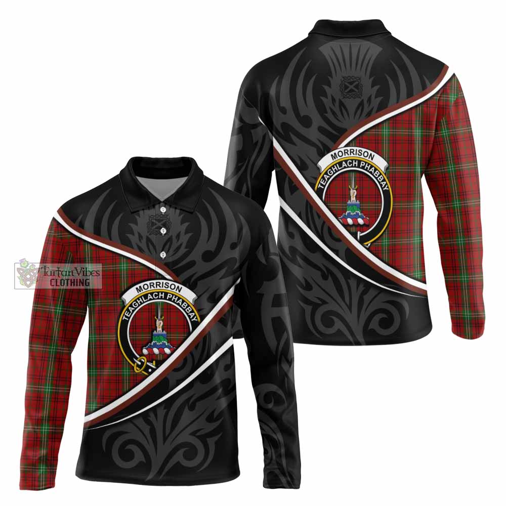 Morrison Tartan Family Crest Long Sleeve Polo Shirt Celtic Scottish Thistle Floral - Tartan Vibes Clothing