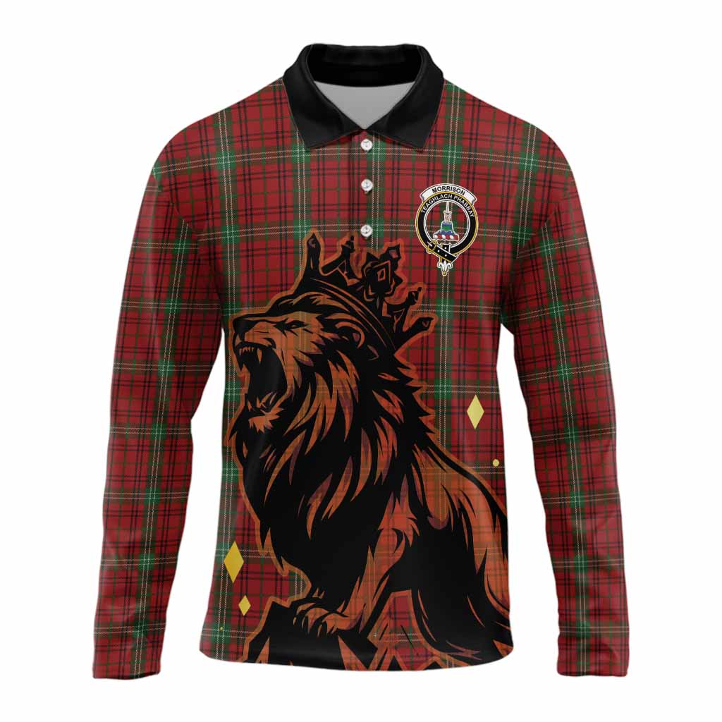 Morrison Tartan Family Crest Long Sleeve Polo Shirt Crowned Lion Roaring
