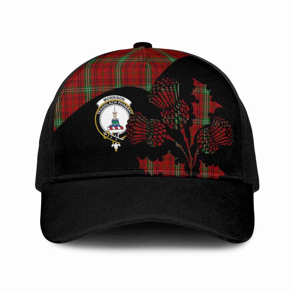 Morrison Tartan Family Crest Mesh Trucker Cap Scotland Thistle Floral Flag Style